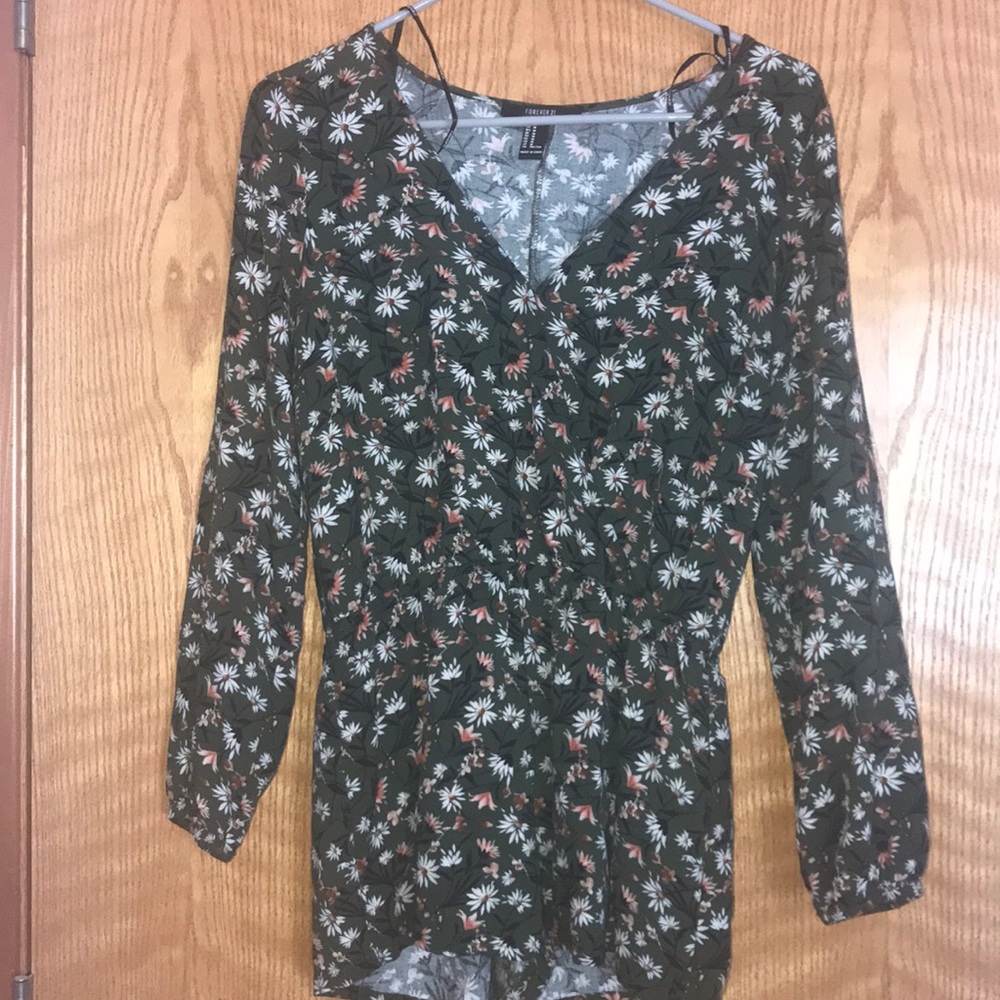 Forever 21 green floral romper